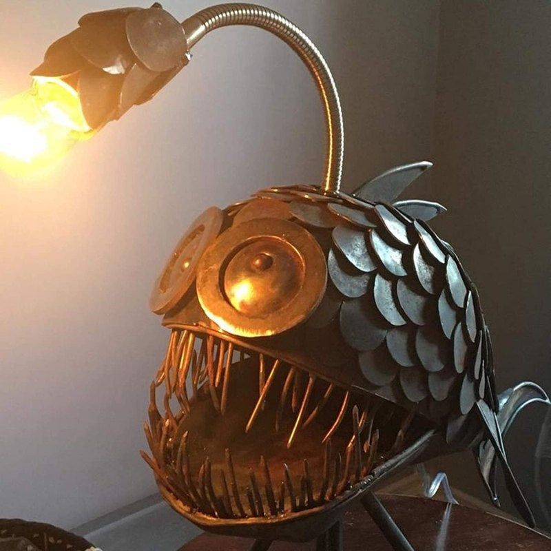 Rustic Usb Angler Fish Lamp, Shark Lamp Steampunk Style Table Lamp, Steampunk Angler Fish Lamp, Anglerfish Lamp Retro Art Table Lamp