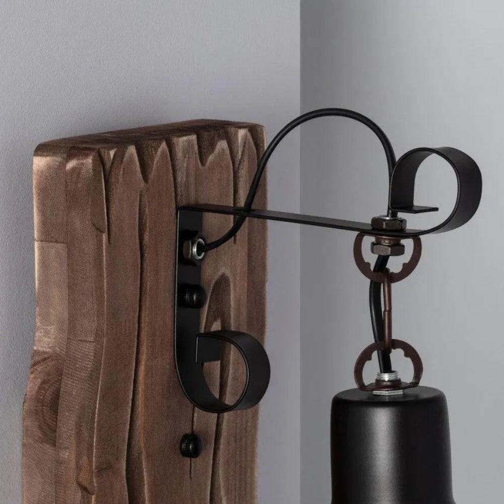Rustic Lantern Wall Light with Natural Wood Accent – Vintage Black Metal Sconce for Indoor and Outdoor Use 3