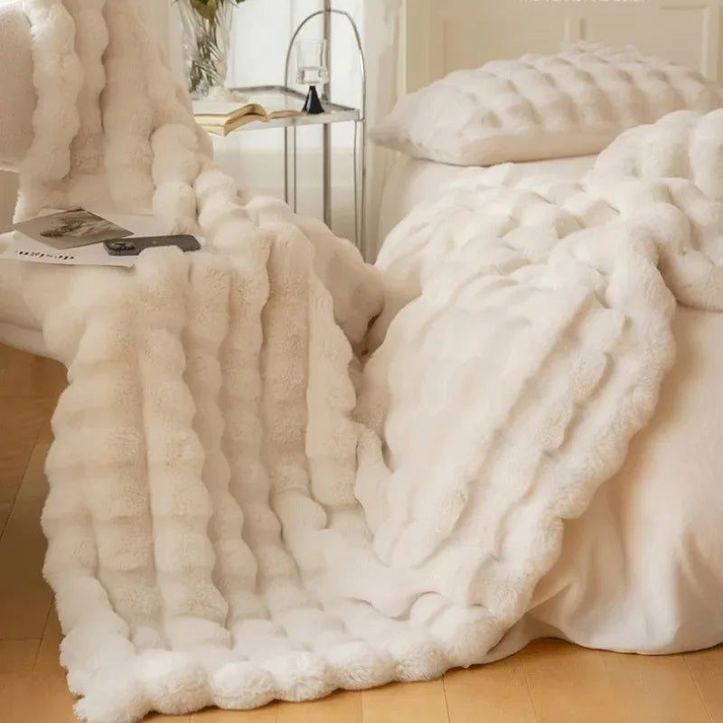 Soft Plush Reversible Throw Blanket for Home