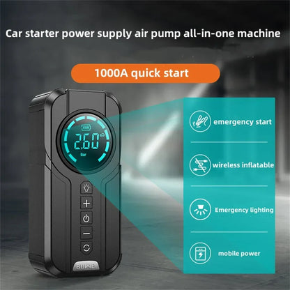 Compact Car Battery Booster with Air Pump & USB Charger