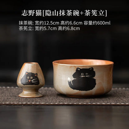 Variant image for Matcha Tea Set Cat Design 4 Pieces Bamboo Whisk Ceramic Bowl-6