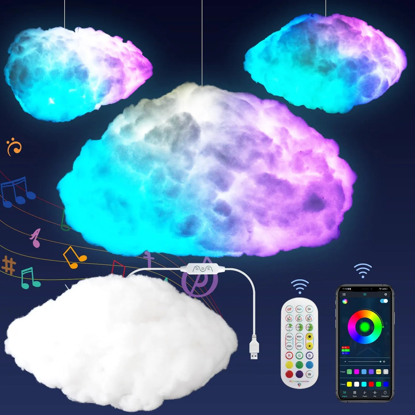 Colorful 3D Cloud Night Lamp - Pexav