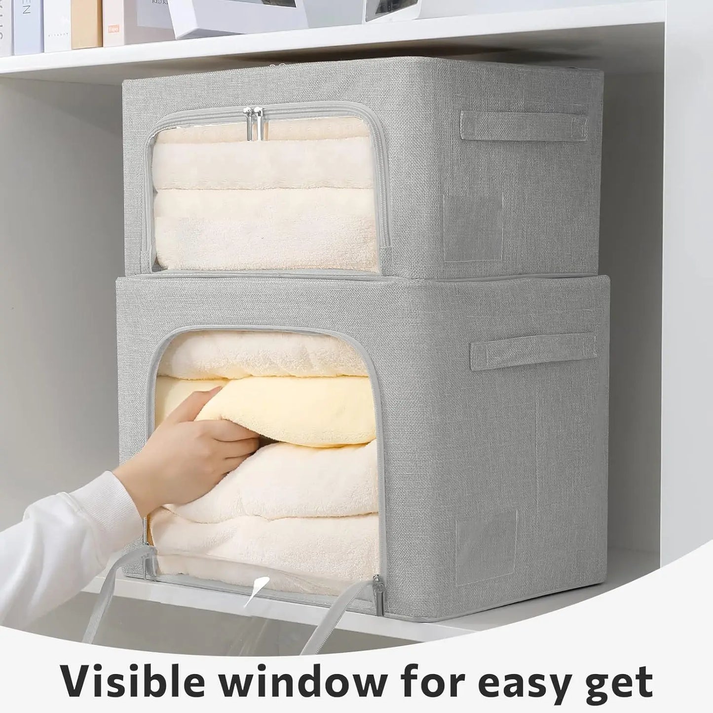 Collapsible Cloth Storage Bins with See Through Lid