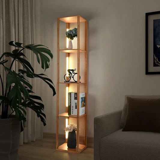 Rustic Wood LED Lamp Floating Shelf - Pexav
