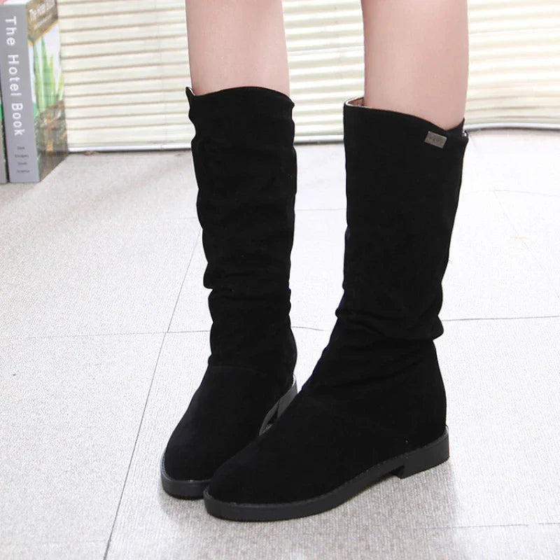 Warm Snow Boots for Women Mid Calf Low Heel