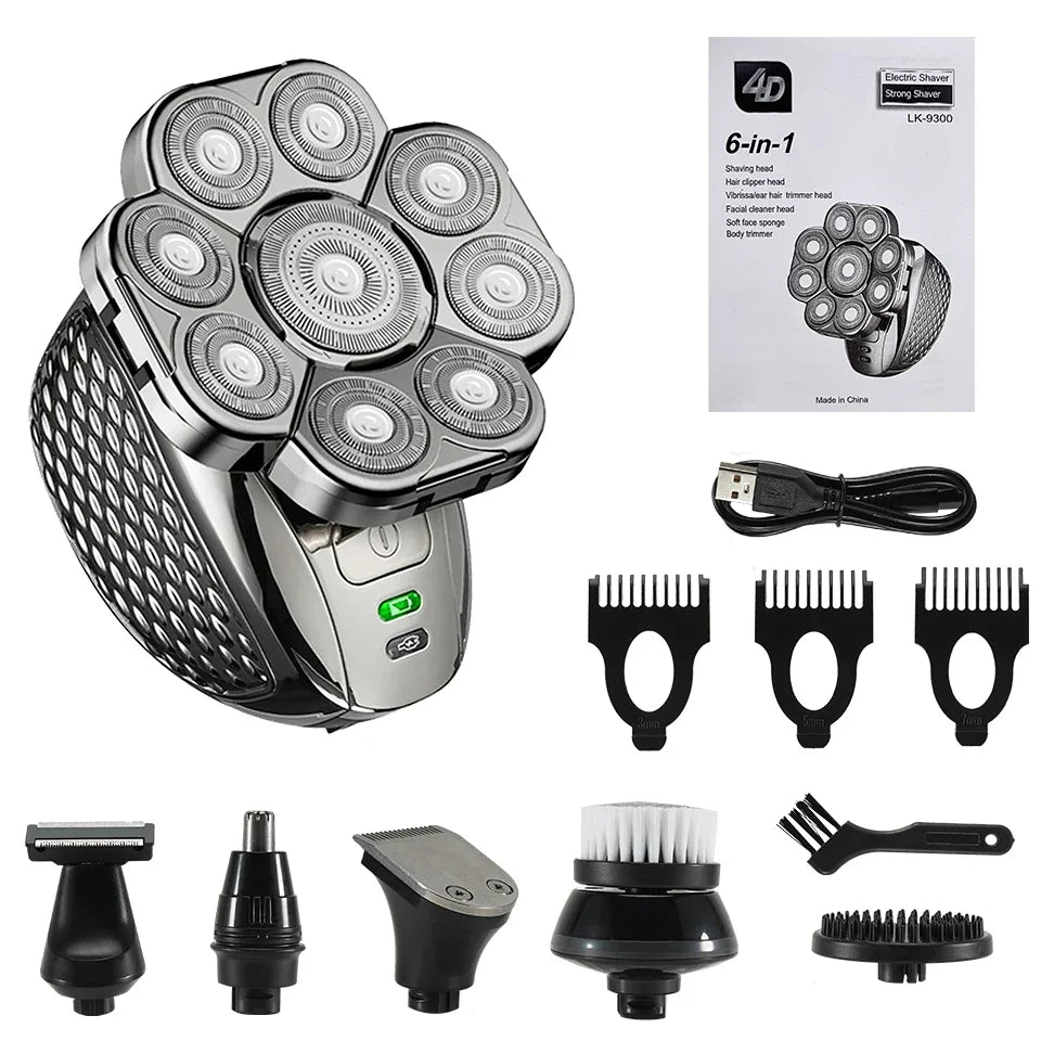 Advanced 6-in-1 Men's Rechargeable Shaver with Adjustable Heads