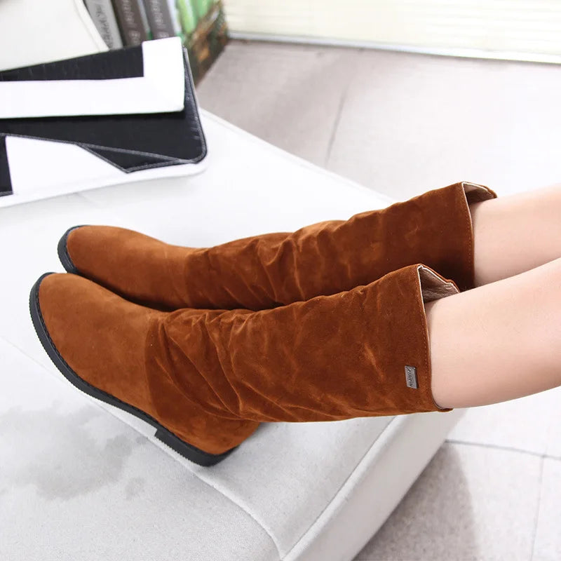 Warm Snow Boots for Women Mid Calf Low Heel