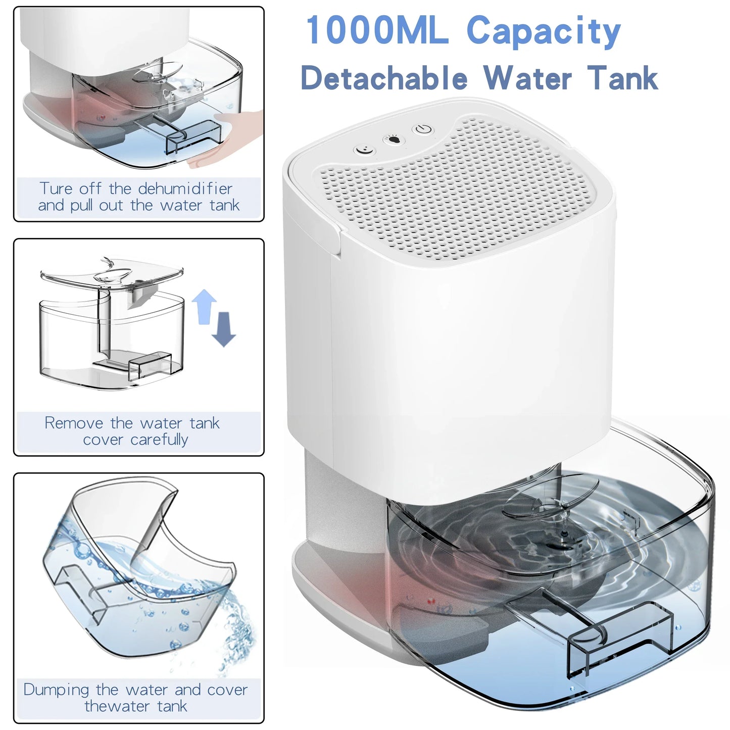 Compact 2-in-1 Dehumidifier with Air Purifier & LED Light