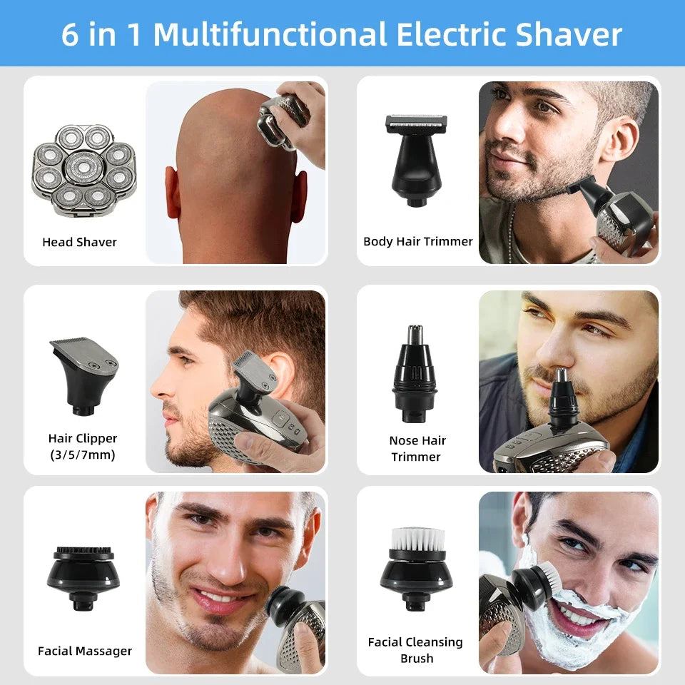 Advanced 6-in-1 Men's Rechargeable Shaver with Adjustable Heads