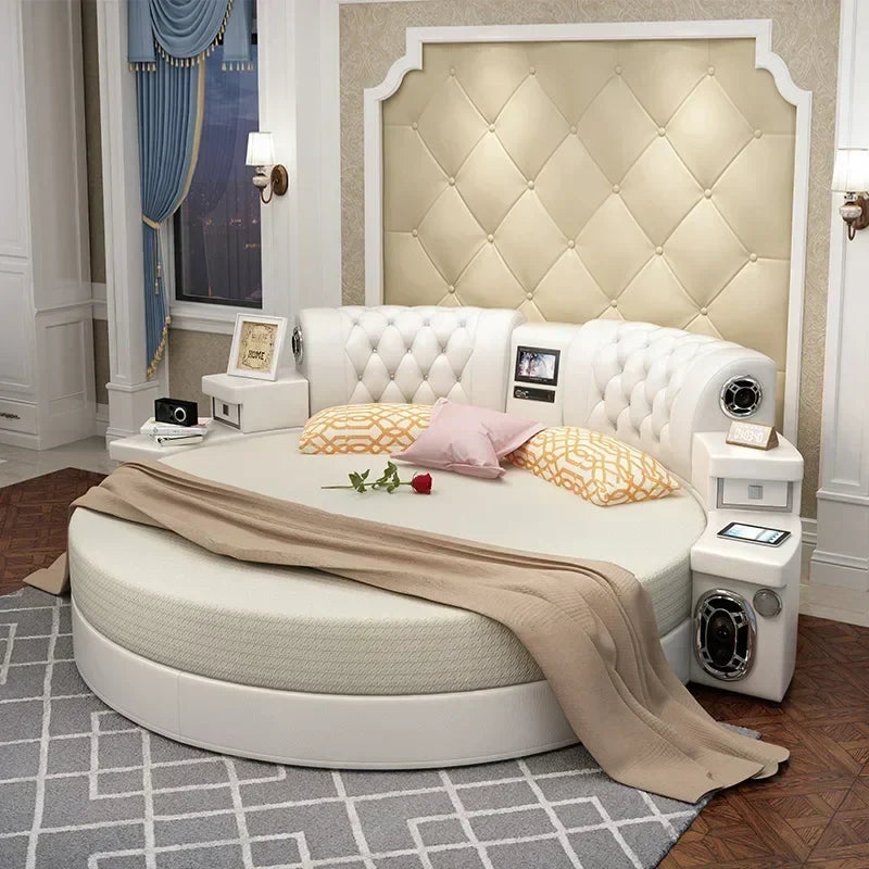 Modern Big Circular Faux Leather Bed - Pexav