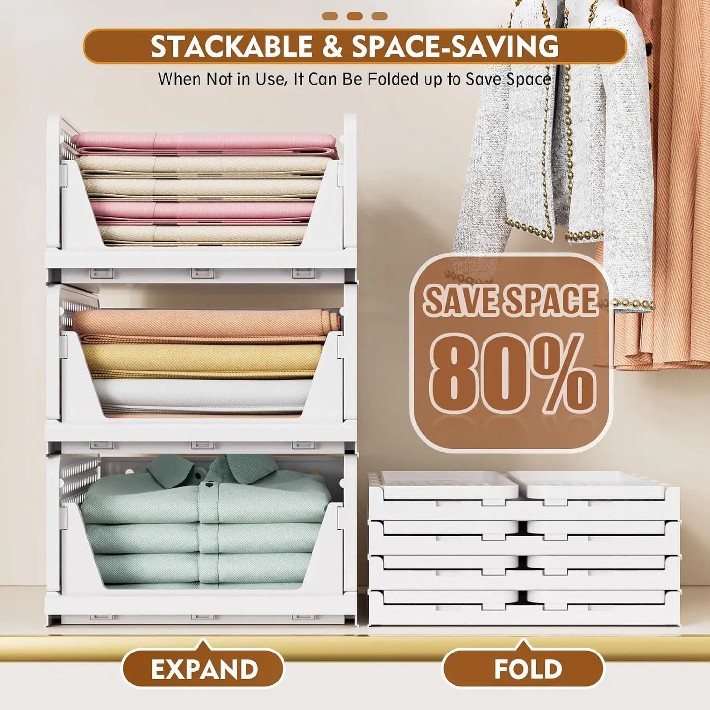 Collapsible 5-Piece Closet Organiser Storage Containers