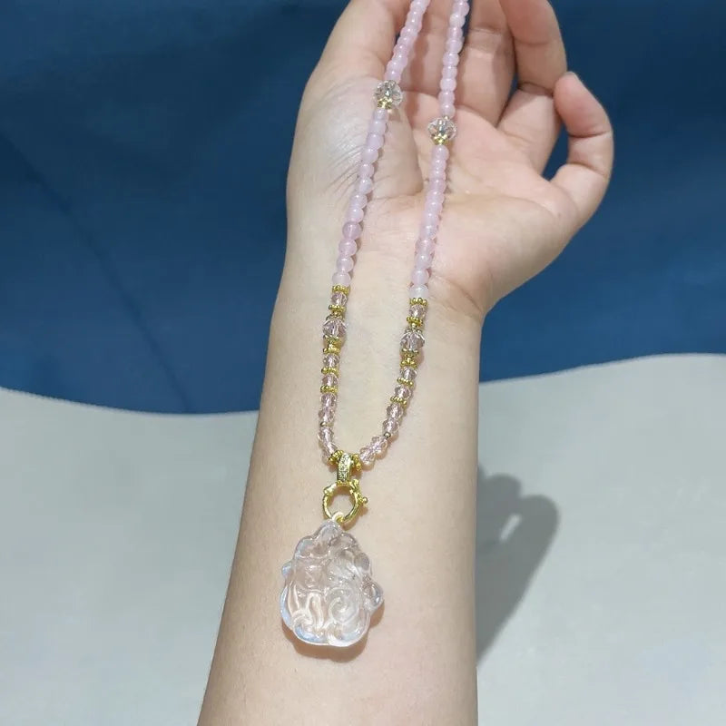 Classic Pink Quartz Drop Necklace - Pexav