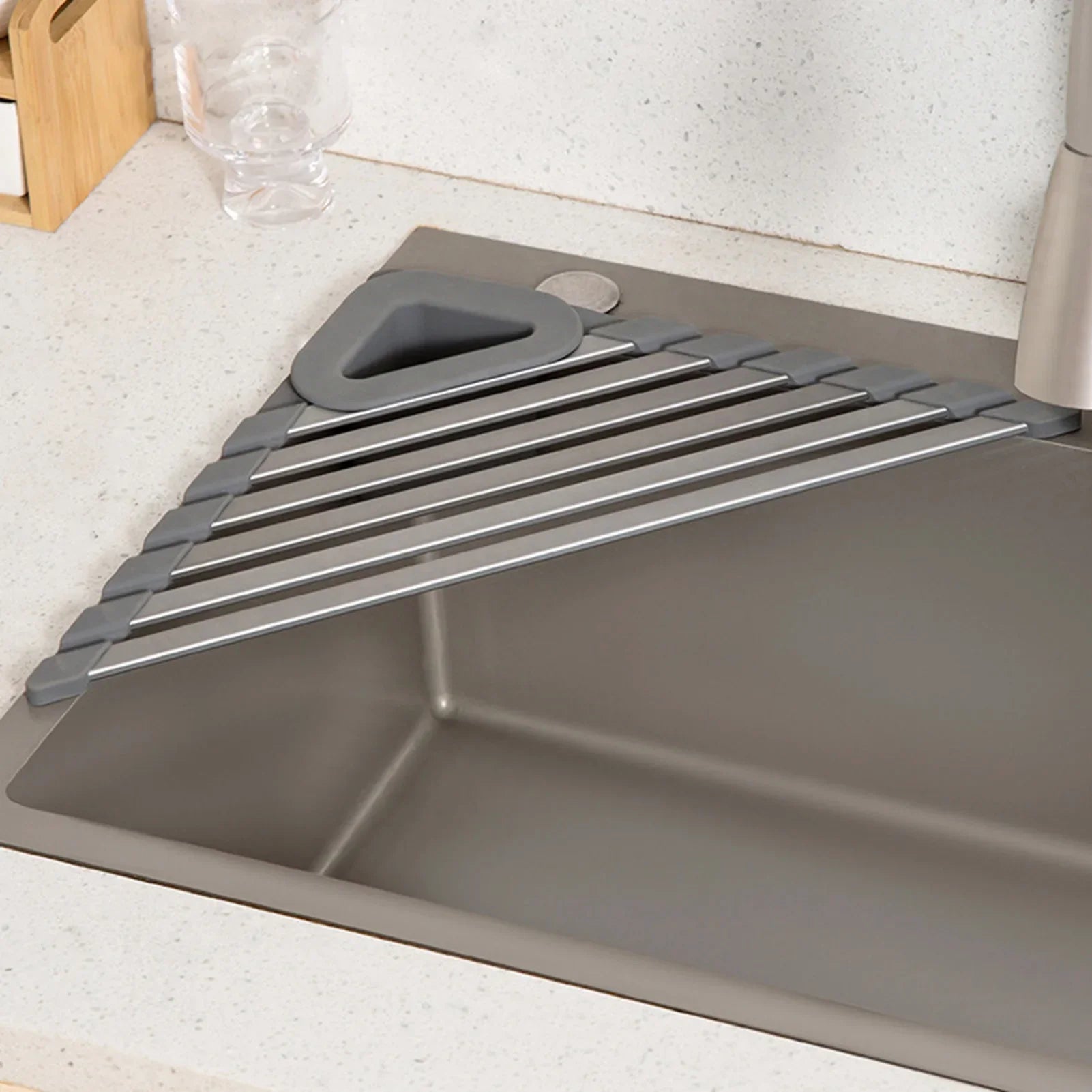 Wall Mount Triangle Dish Drainer Kitchen Shelf Organizer - Pexav