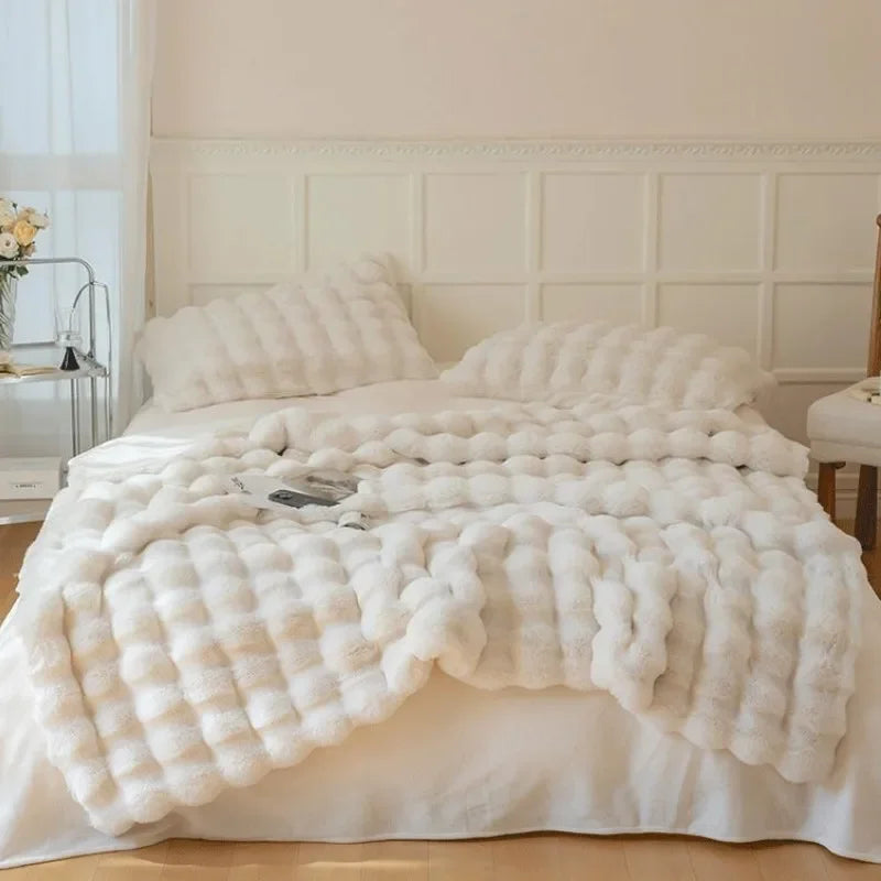 Soft Plush Reversible Throw Blanket for Home
