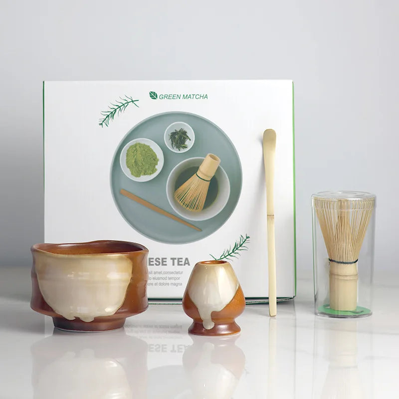 Traditional Japanese Green Tea Set with Bamboo Stand - Pexav