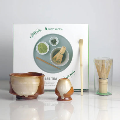 Traditional Japanese Green Tea Set with Bamboo Stand - Pexav