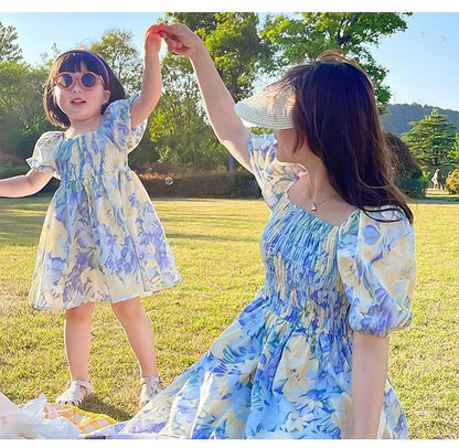 Beautiful Garden Print Mommy Me Dress Set