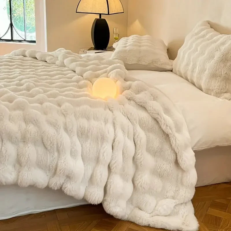 Soft Plush Reversible Throw Blanket for Home