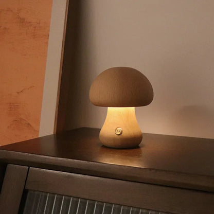Sensory Switch Wood Mushroom LED Bedside Lamp