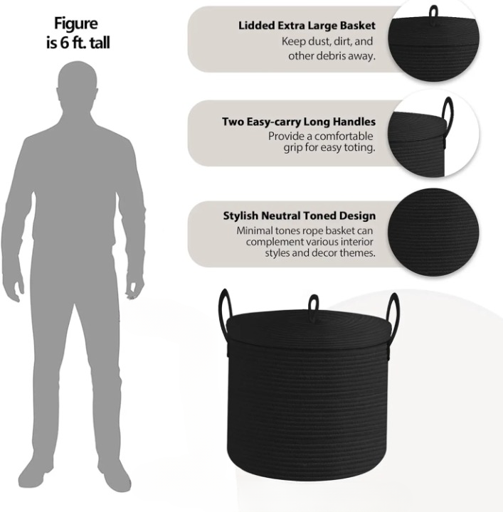 Big Natural Fiber Woven Storage Basket with Top