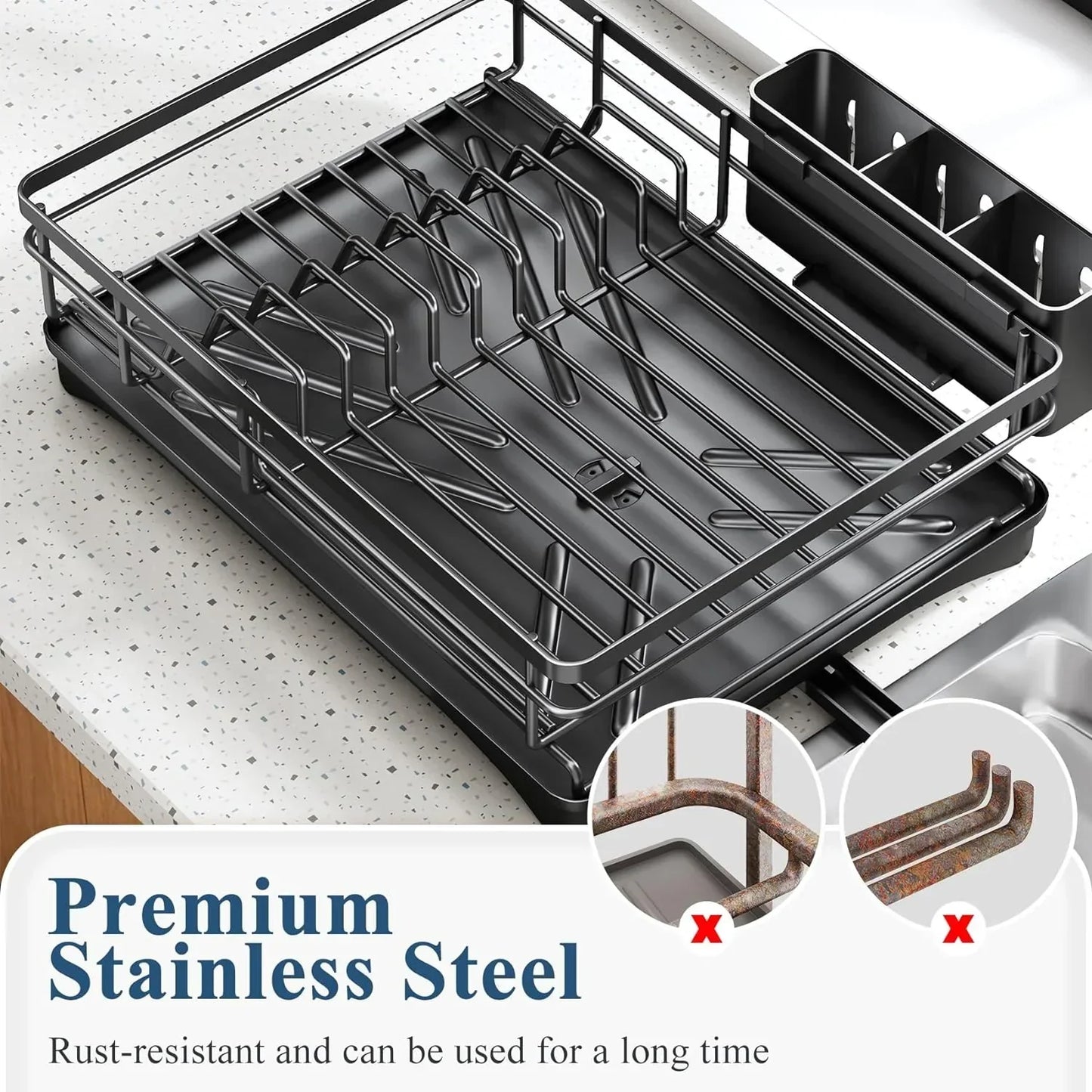 Space Saving Dish Rack with Tray & Utensil Holder