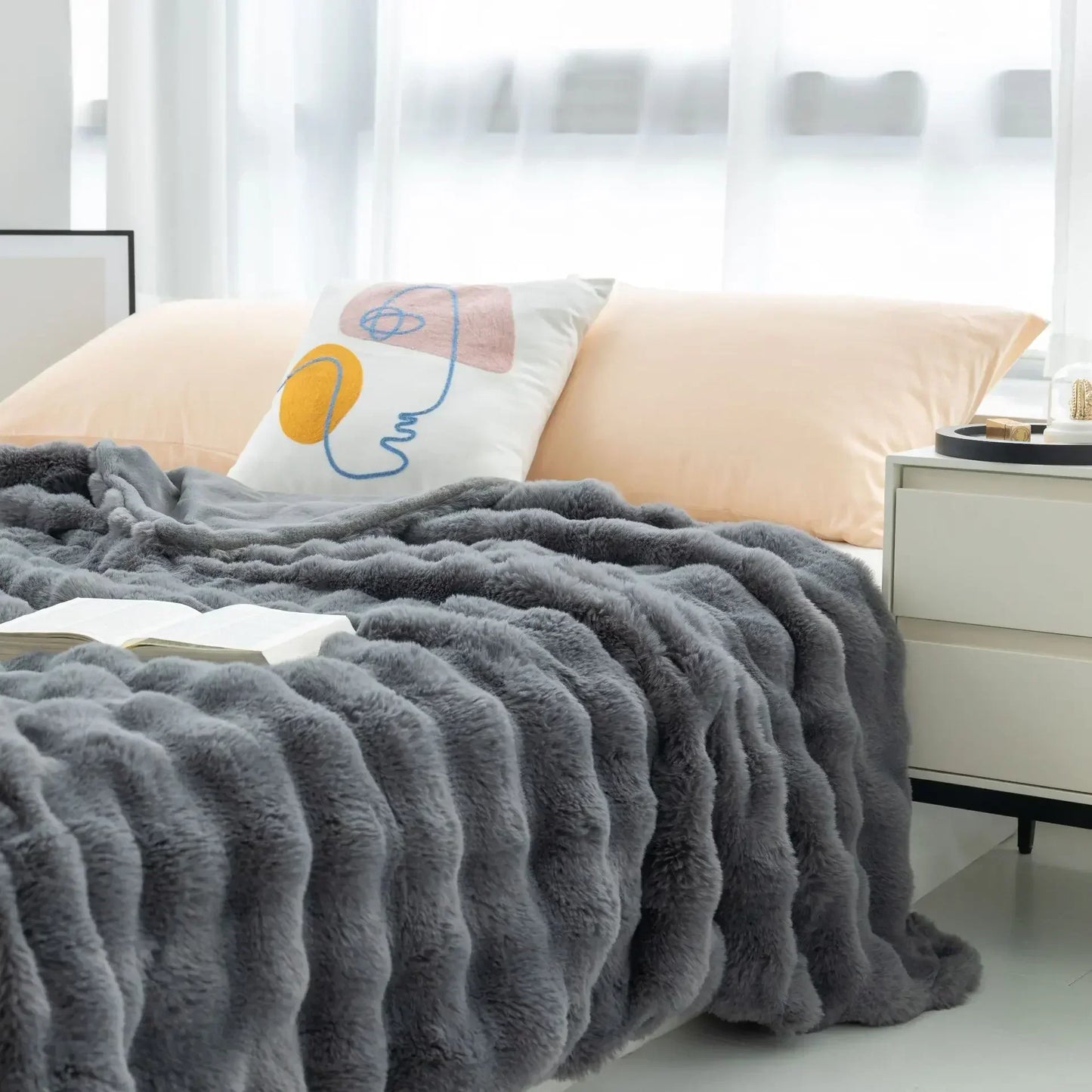 Soft Plush Reversible Throw Blanket for Home