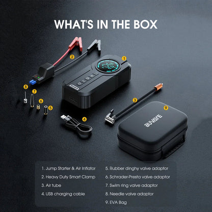 Compact Car Battery Booster with Air Pump & USB Charger