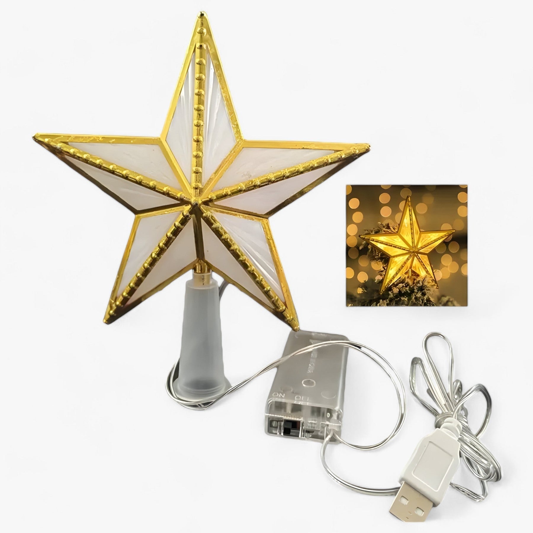 Bright LED Five Point Star Tree Topper - Pexav
