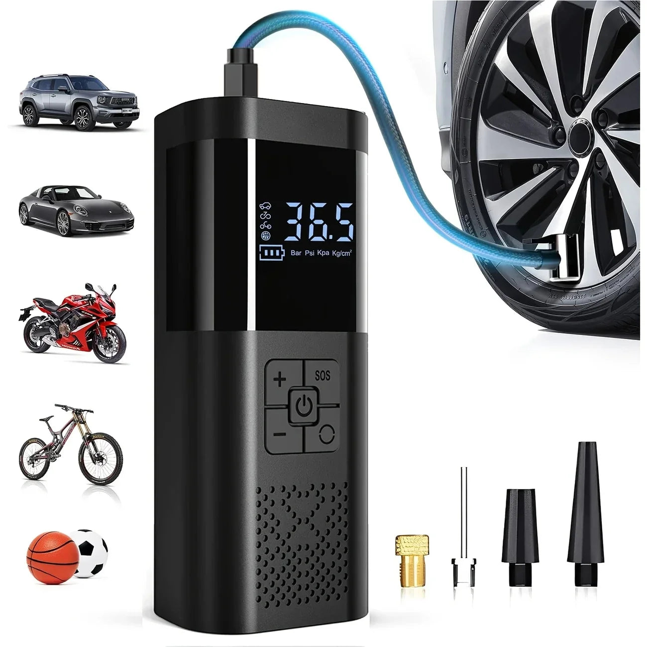 Compact Car Tire Inflator with Digital Display and LED - Pexav