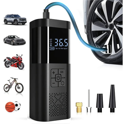 Compact Car Tire Inflator with Digital Display and LED - Pexav