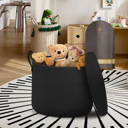 Big Natural Fiber Woven Storage Basket with Top