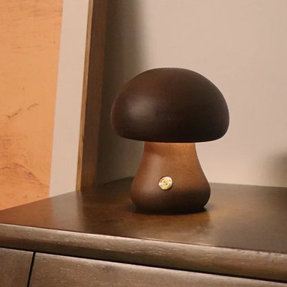 Sensory Switch Wood Mushroom LED Bedside Lamp