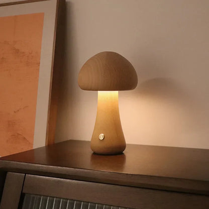 Sensory Switch Wood Mushroom LED Bedside Lamp