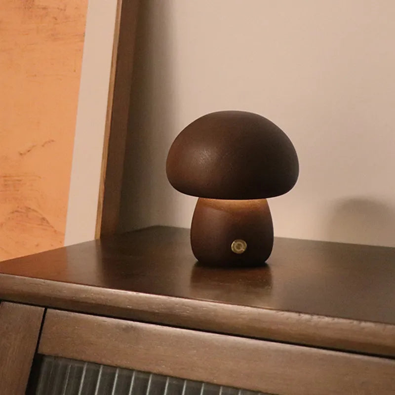 Sensory Switch Wood Mushroom LED Bedside Lamp