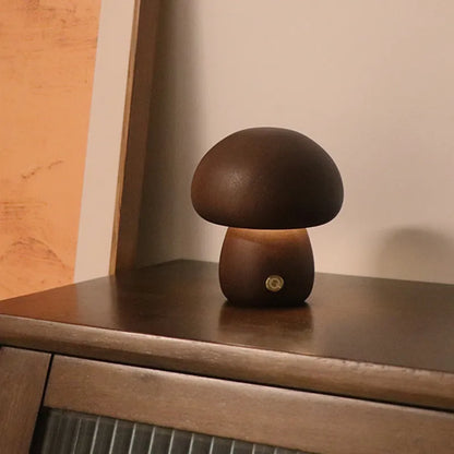 Sensory Switch Wood Mushroom LED Bedside Lamp