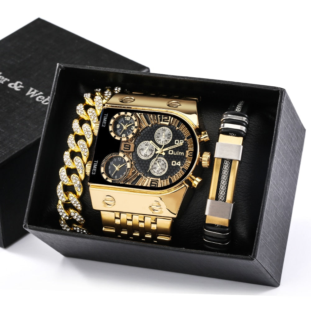 Large Face Quartz Mens Luxury Watch Gift Set