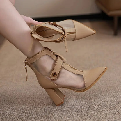 Breathable Mesh Low Heel Ankle Boots for Women