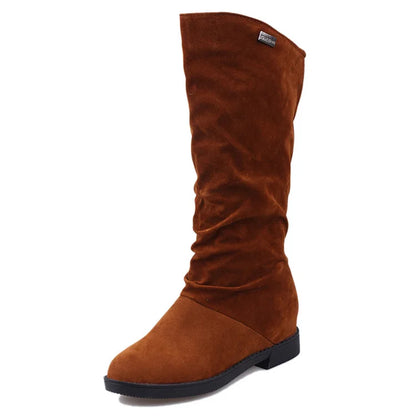 Warm Snow Boots for Women Mid Calf Low Heel