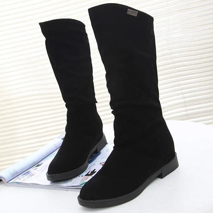 Warm Snow Boots for Women Mid Calf Low Heel