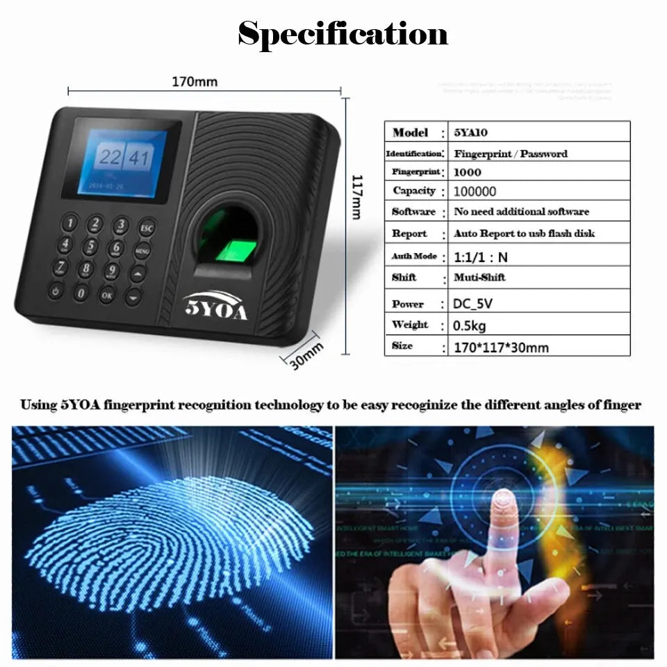 Accurate Digital Fingerprint Attendance Clock