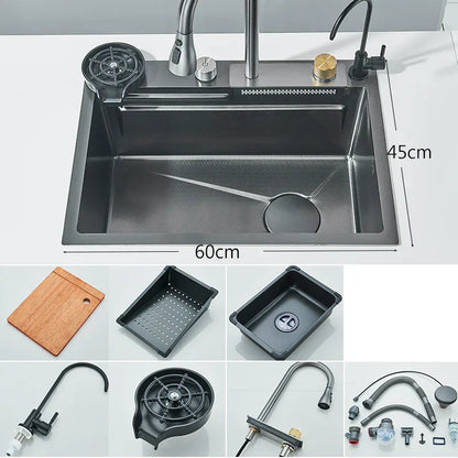 Modern Brushed Steel Kitchen Sink Faucet Waterfall Filter