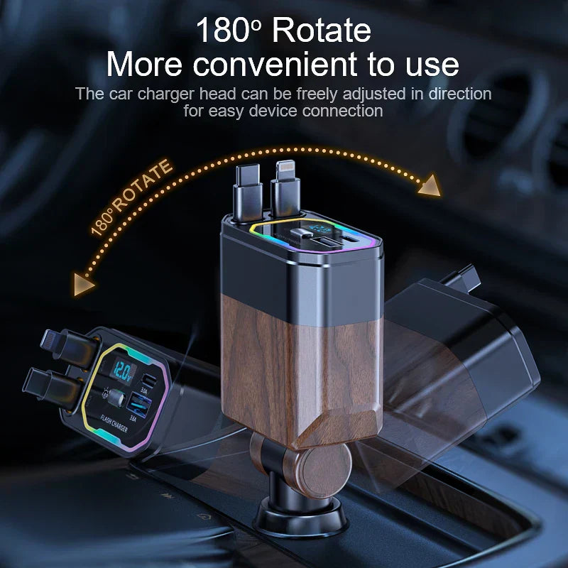 4-in-1 Compact Car Charger with USB-C and Adapter