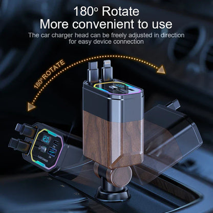 4-in-1 Compact Car Charger with USB-C and Adapter