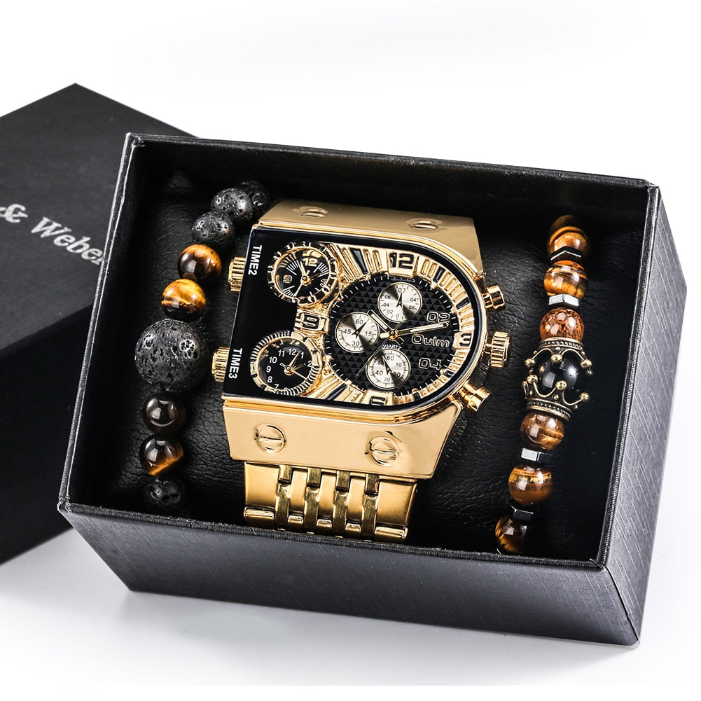 Large Face Quartz Mens Luxury Watch Gift Set
