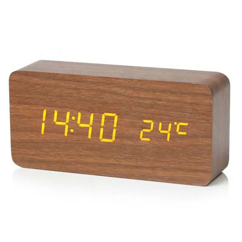 Quiet Wooden LED Desk Alarm Clock