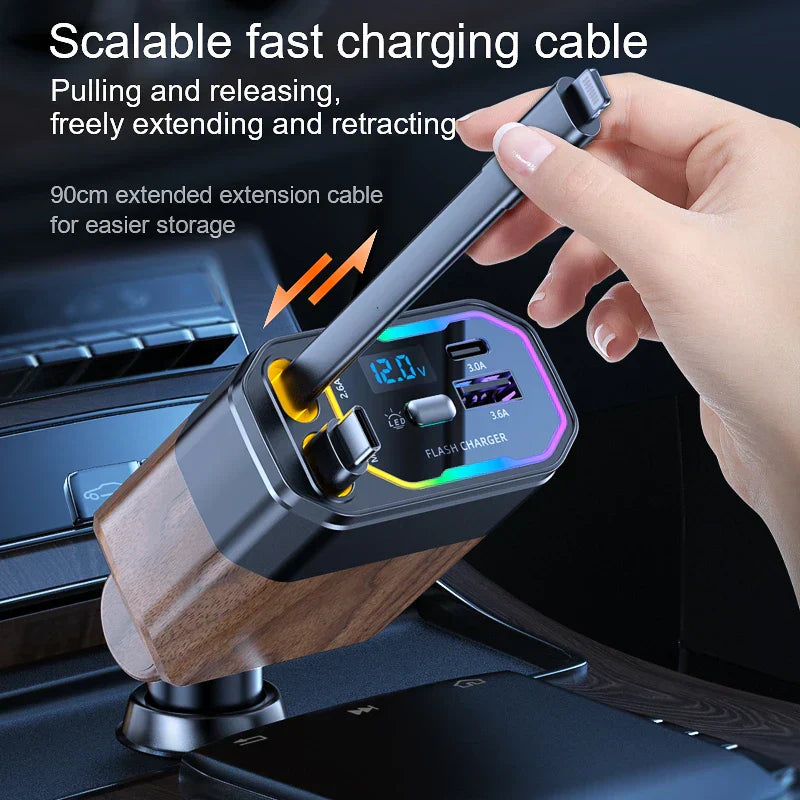 4-in-1 Compact Car Charger with USB-C and Adapter