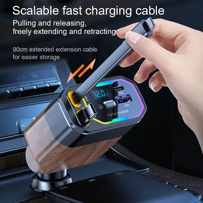 4-in-1 Compact Car Charger with USB-C and Adapter