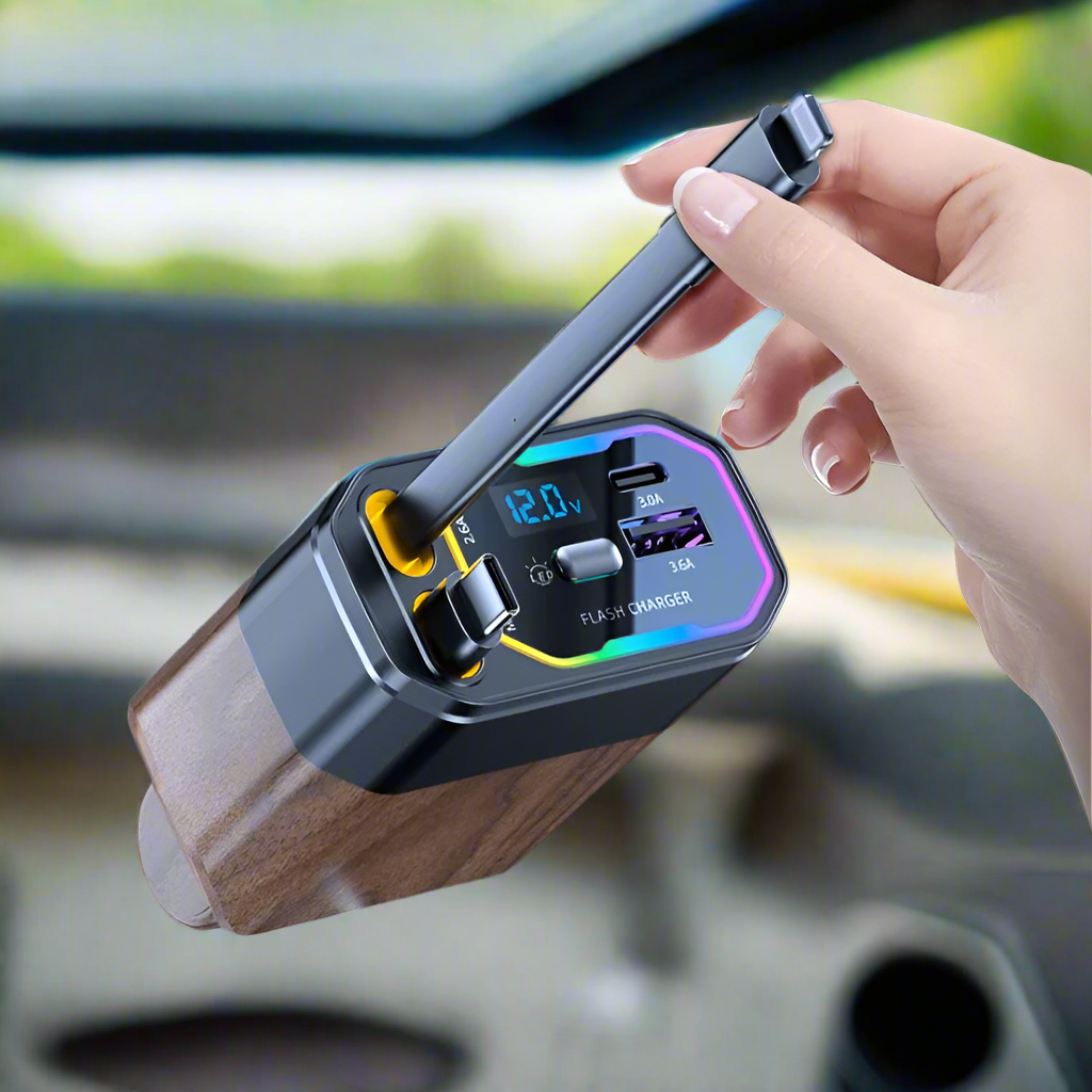 4-in-1 Compact Car Charger with USB-C and Adapter - Pexav