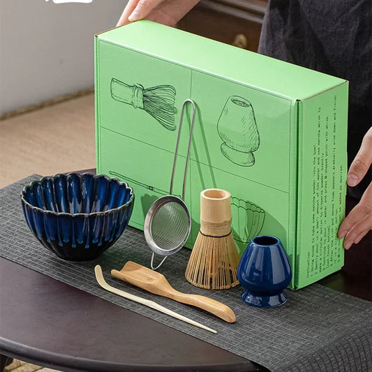 Traditional Green Tea Bowl Set Ceramic with Spoon and Whisk - Pexav