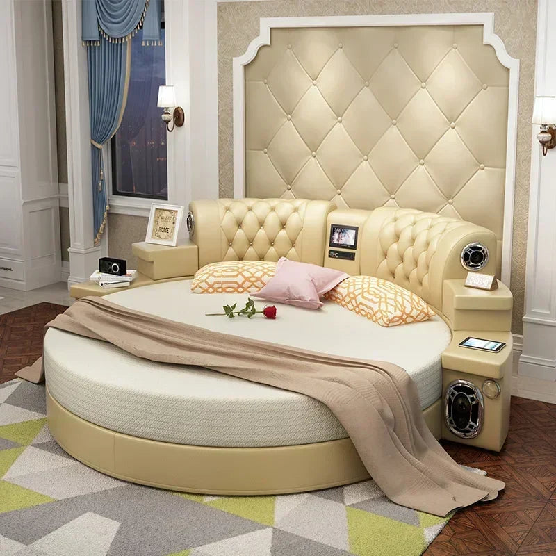Modern Big Circular Faux Leather Bed